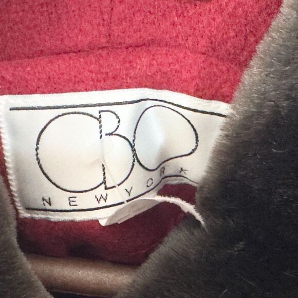 VTG CBO Plus Size 5X Wool Coat Red Faux Fur‎ Lined Hood Pockets Cuffed Sleeve E - Picture 7 of 9